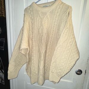 Aran Crafts Womens Wool Sweater Pullover Medium Ivory Ireland